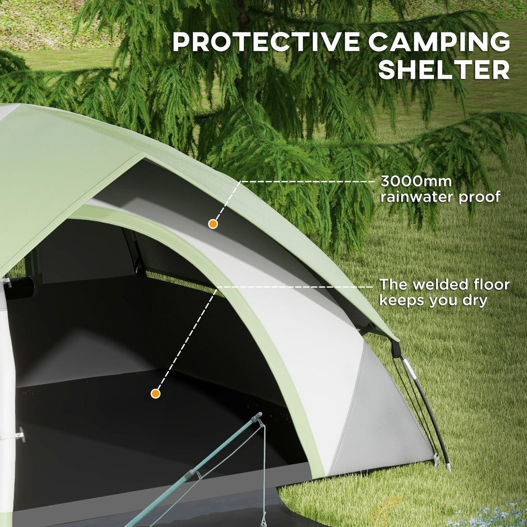Outsunny 2 Man Camping Tent W/ Sewn-In Groundsheet, 3000Mm Waterproof, Green