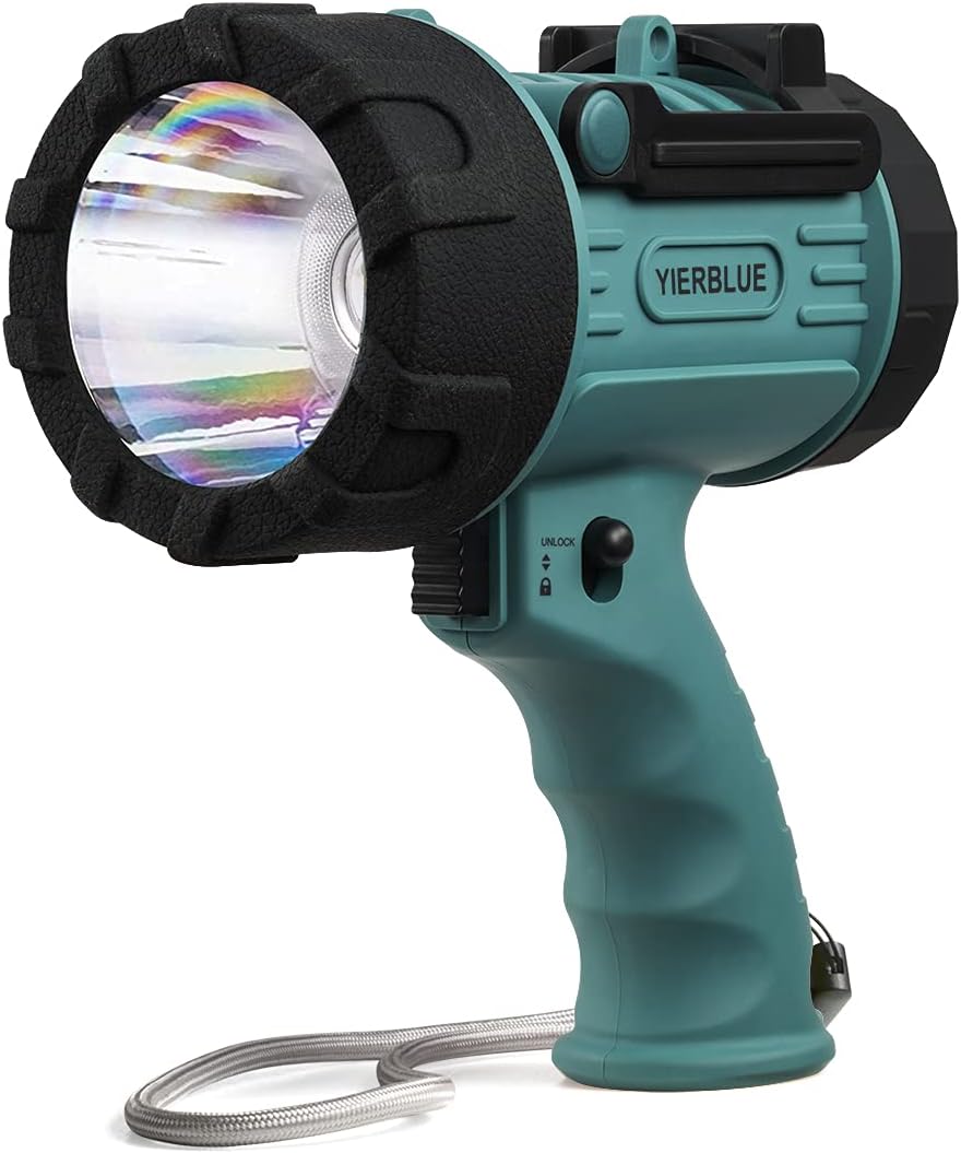 Rechargeable Spotlight, Super Bright 1000,000 High Lumen LED IP67 Waterproof Handheld Spotlight Long Lasting Large Flashlight Searchlight with Detachable Red Light Filter