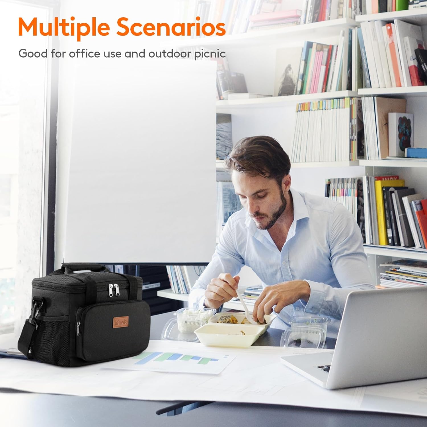 Lunch Bag 9L 12 Can Insulated Lunch Box Soft Cooler Cooling Tote for Adult Men Women, Black