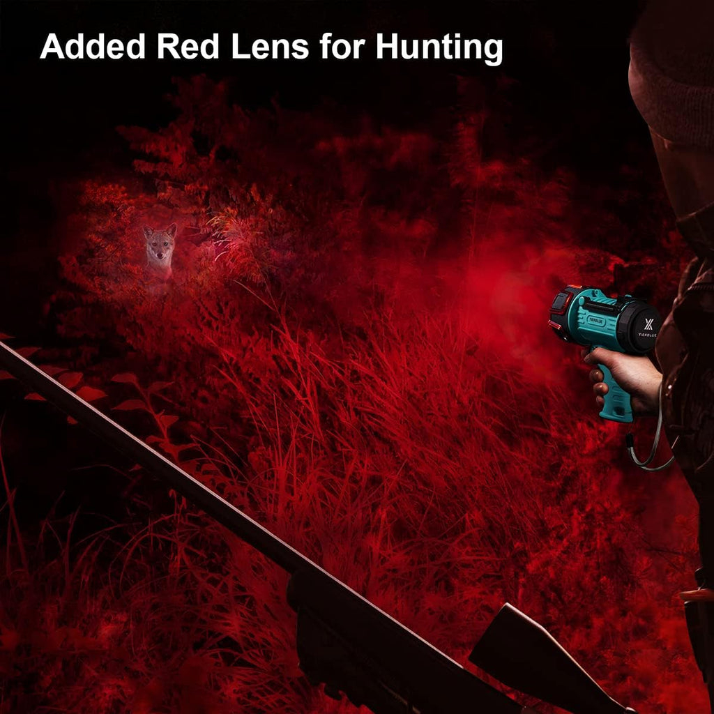 Rechargeable Spotlight, Super Bright 1000,000 High Lumen LED IP67 Waterproof Handheld Spotlight Long Lasting Large Flashlight Searchlight with Detachable Red Light Filter