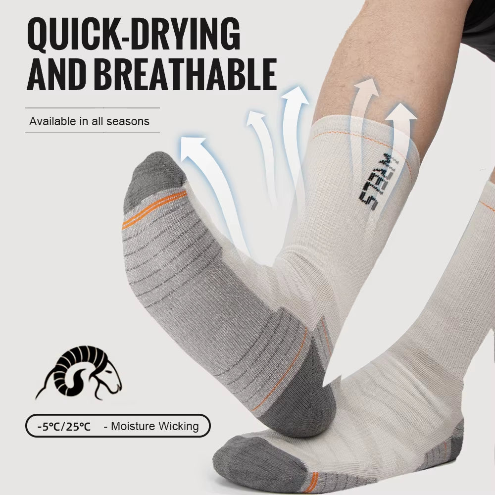 Merino Wool Socks Hiking Running Socks Soft Lightweight Shock Absorption Damping Mid-Calf Breathable Ankle Cycling Socks