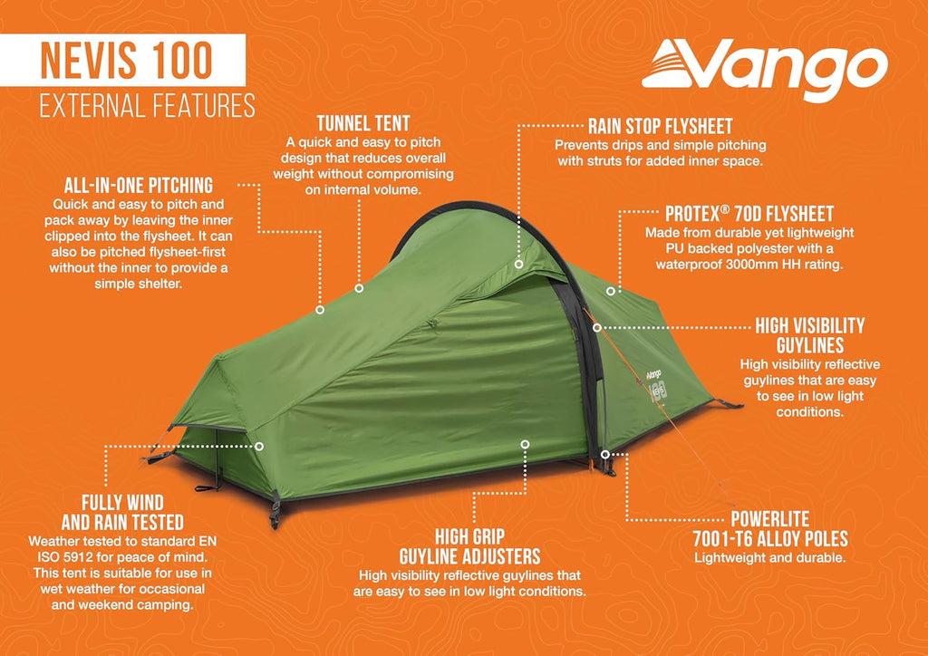  Nevis 100 Lightweight 1-Person Tent – Compact, Waterproof Backpacking & Hiking Tent with Fast Setup (UK ONLY DELIVERY)