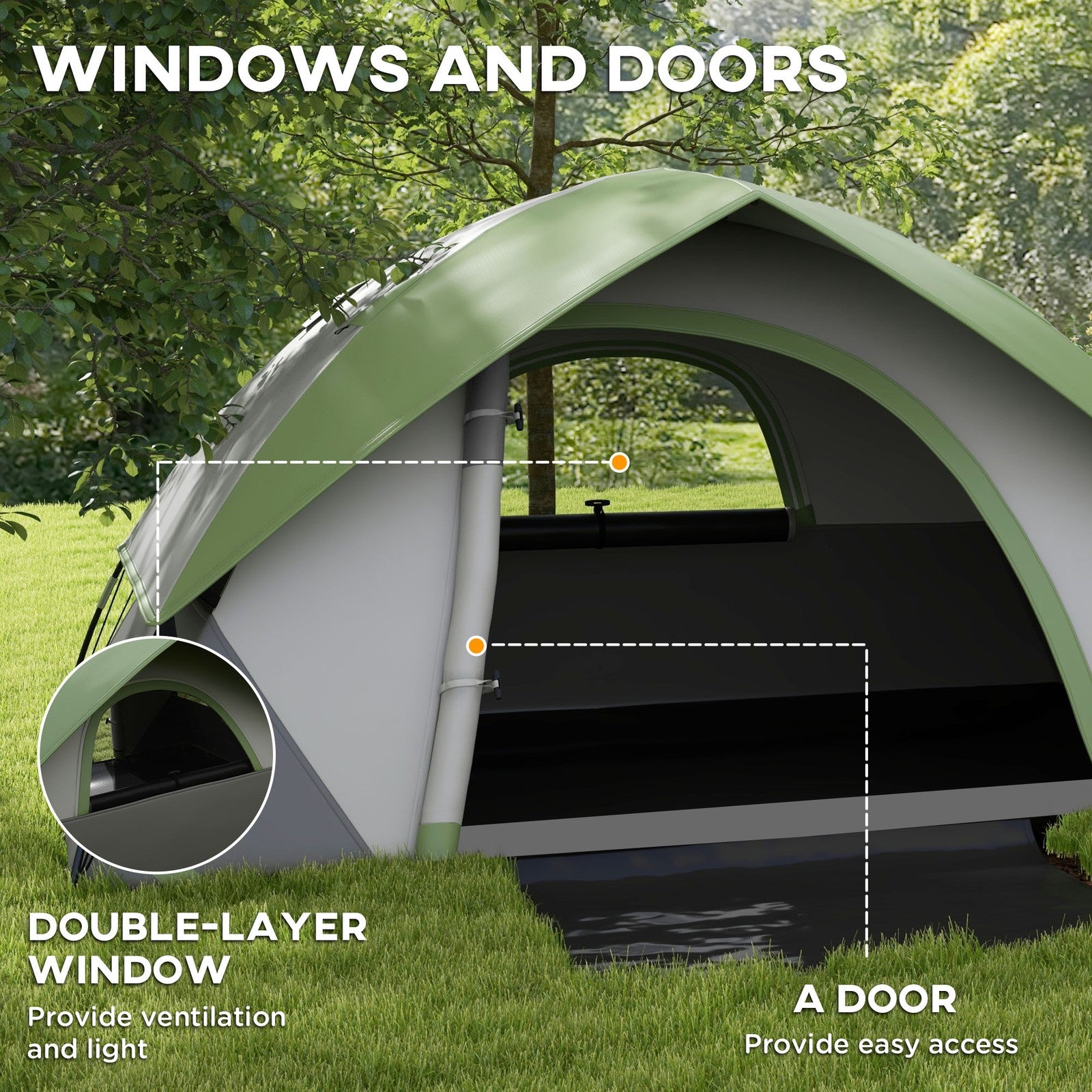 Outsunny 2 Man Camping Tent W/ Sewn-In Groundsheet, 3000Mm Waterproof, Green